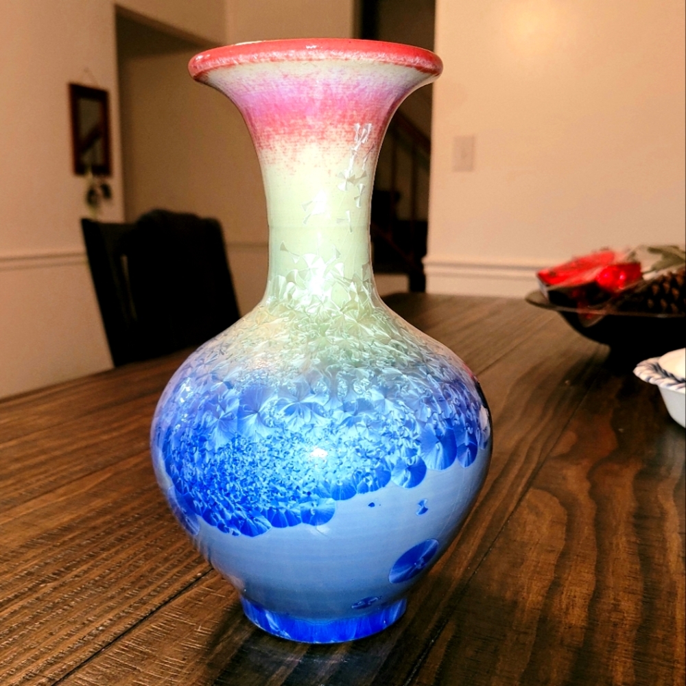 8.5 " Chinese Porcelain Vase Crystalline Glazed Gradient Color Pattern